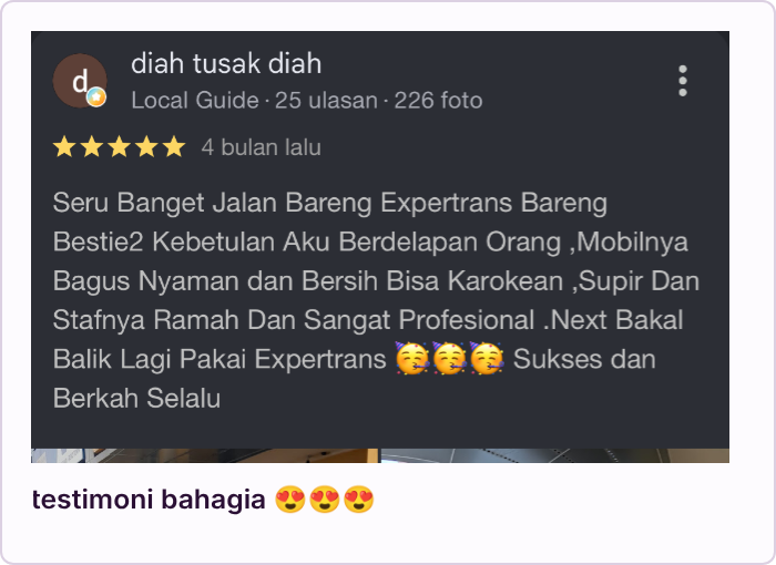 Testimoni pelanggan Expertrans: perjalanan nyaman bersama sopir profesional